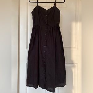 Black linen button-up midi dress